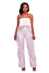 Sexy White Delicate Ruffle Trim Strapless Jumpsuit